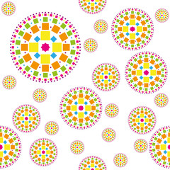seamless background of concentric circles of squares in various colors on white