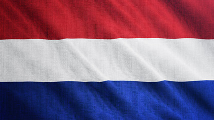 Netherlands flag is waving 3D animation. Symbol of Holland, Dutch national on fabric cloth 3D rendering in full perspective.