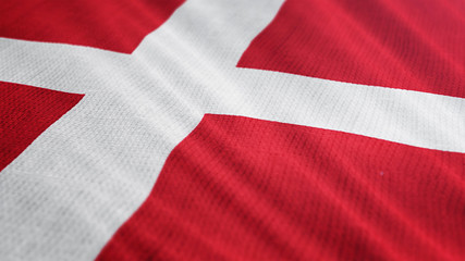 Denmark flag is waving 3D animation. Symbol of Dan national on fabric cloth 3D rendering in full perspective.