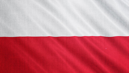 Poland flag is waving 3D animation. Symbol of Poland national on fabric cloth 3D rendering in full perspective.