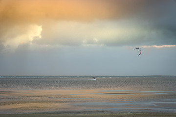 Sea and beach in the sunset.