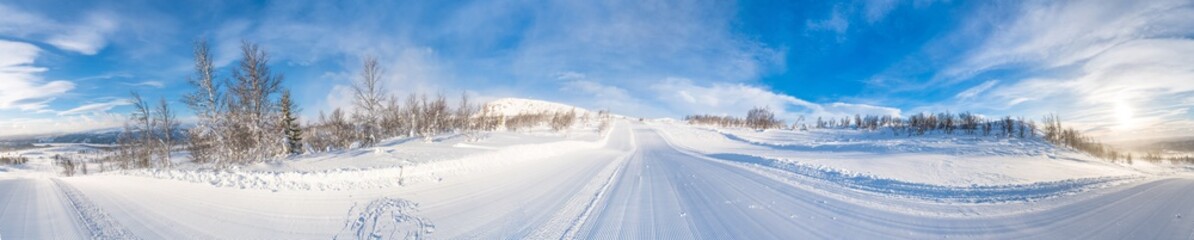 360 degree panoramic view of winter landscape in Beitostolen. Winter in Norway