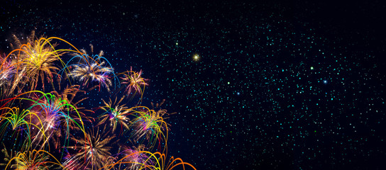 Abstract colored firework background . New Year background.
