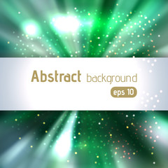 Colorful rays background with place for text. Abstract motion blur background with power explosion. Vector illustration. Green, white colors.