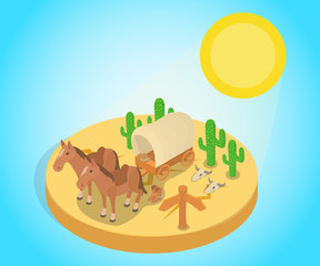 Wild west concept banner. Isometric banner of wild west vector concept for web, giftcard and postcard