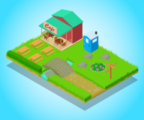 Park cafe concept banner. Isometric banner of park cafe vector concept for web, giftcard and postcard
