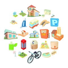 Developed city icons set. Cartoon set of 25 developed city vector icons for web isolated on white background