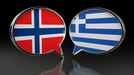 Norway and Greece flags with Speech Bubbles. 3D illustration