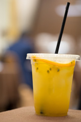 Passion fruit soda drink with ice