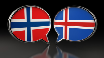 Norway and Iceland flags with Speech Bubbles. 3D illustration