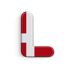 Denmark letter L - Capital 3d Danish flag font - suitable for Denmark, nordic culture or Caribbean related subjects