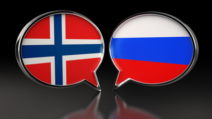 Obraz premium Norway and Russia flags with Speech Bubbles. 3D illustration