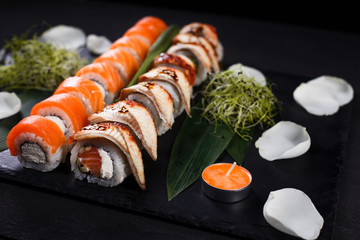romantic dinner, valentines day celebration, japanese sushi set for two