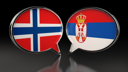 Norway and Serbia flags with Speech Bubbles. 3D illustration