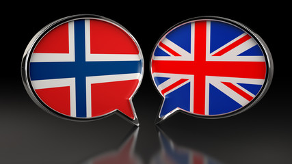 Norway and United Kingdom flags with Speech Bubbles. 3D illustration