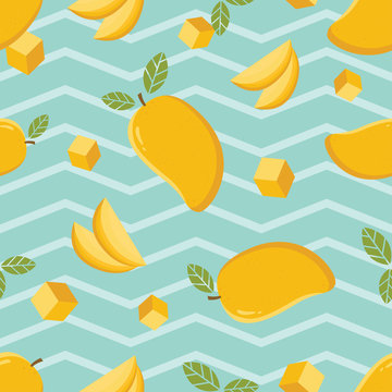 Mango seamless pattern. Seamless background pattern of yellow mango. Cute mango pattern, Ripe mango on a bright background