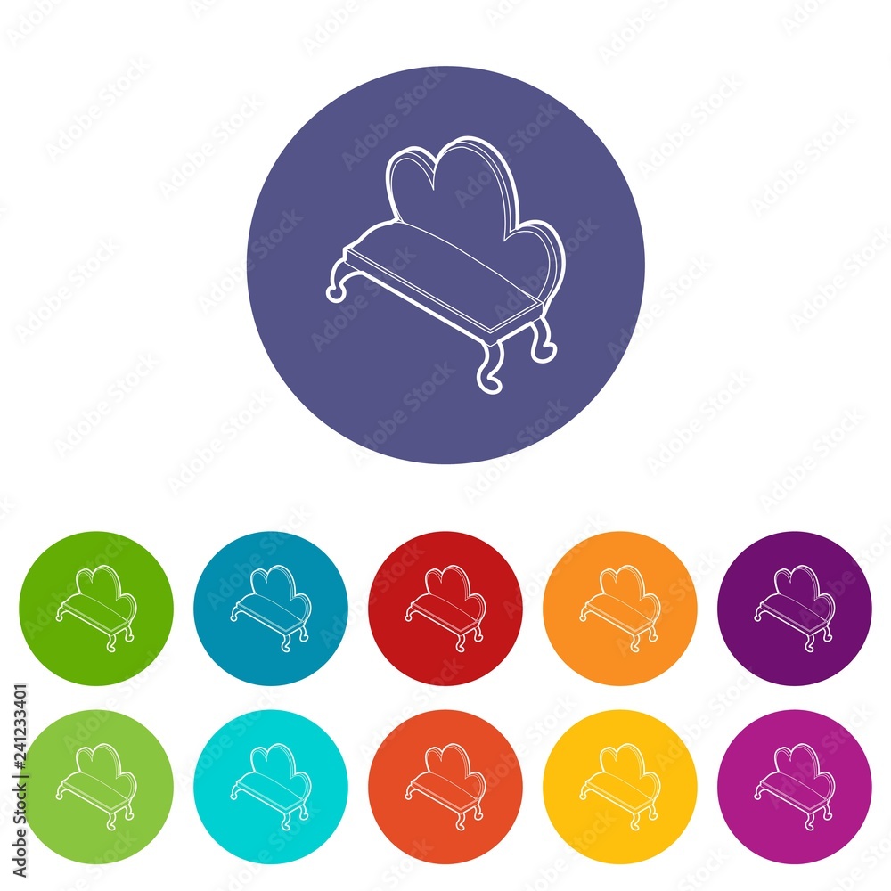 Poster retro sofa icons color set vector for any web design on white background