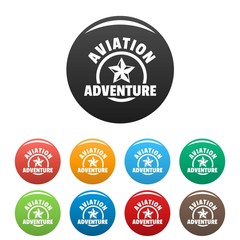 Aviation adventure icons set 9 color vector isolated on white for any design