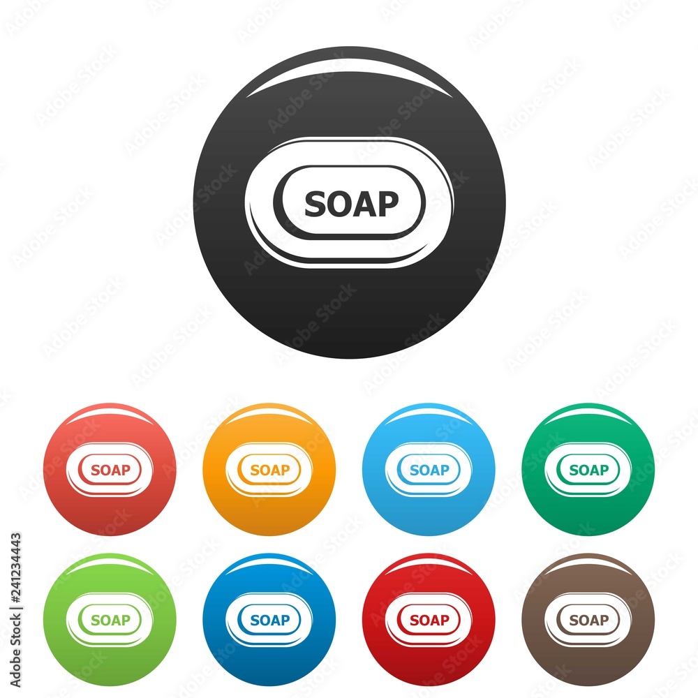 Poster aloe soap icons set 9 color vector isolated on white for any design