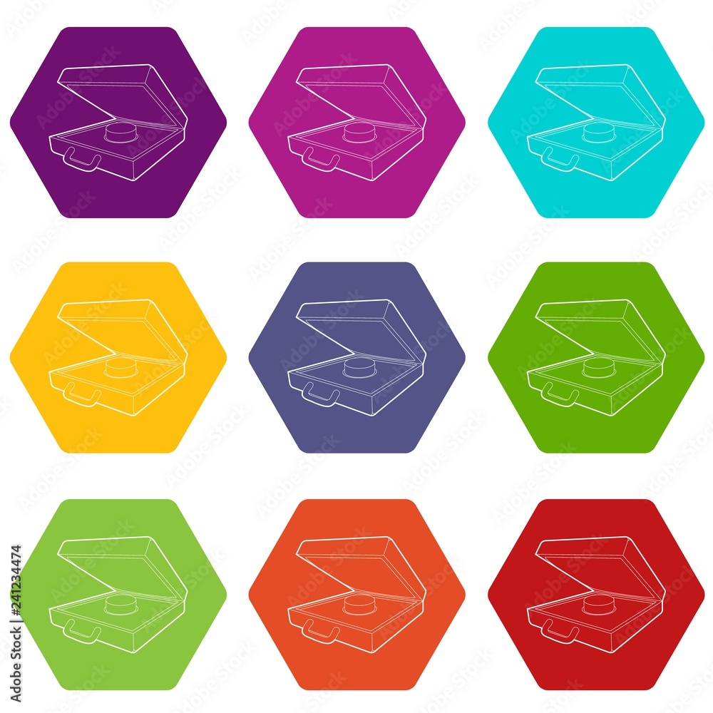Aufkleber alarm button icons 9 set coloful isolated on white for web
