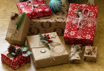 Decorated Christmas gifts under the tree