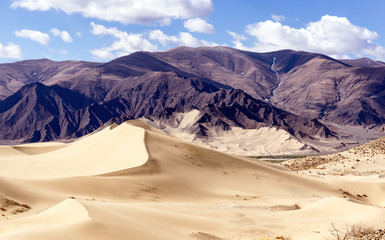 Sand dunes in a desert area of the Tibetan Plateau near Samye Monastery - Tibet