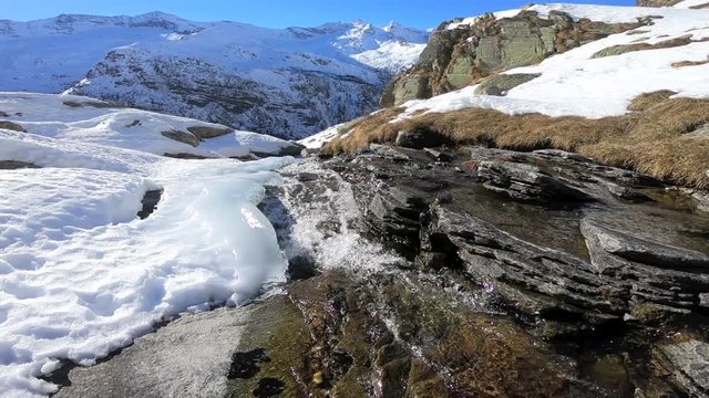 Pure water of a mountain spring, italian Alps. Gran Paradiso National Park
