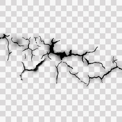 Set of vector cracks isolated on transparent background.