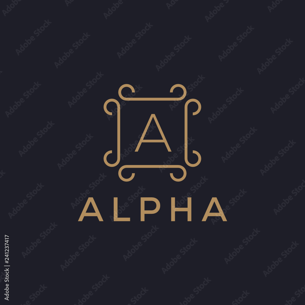 Poster premium linear shield monogram letter a logotype. elegant crest leaf stamp icon vector logo. luxury 