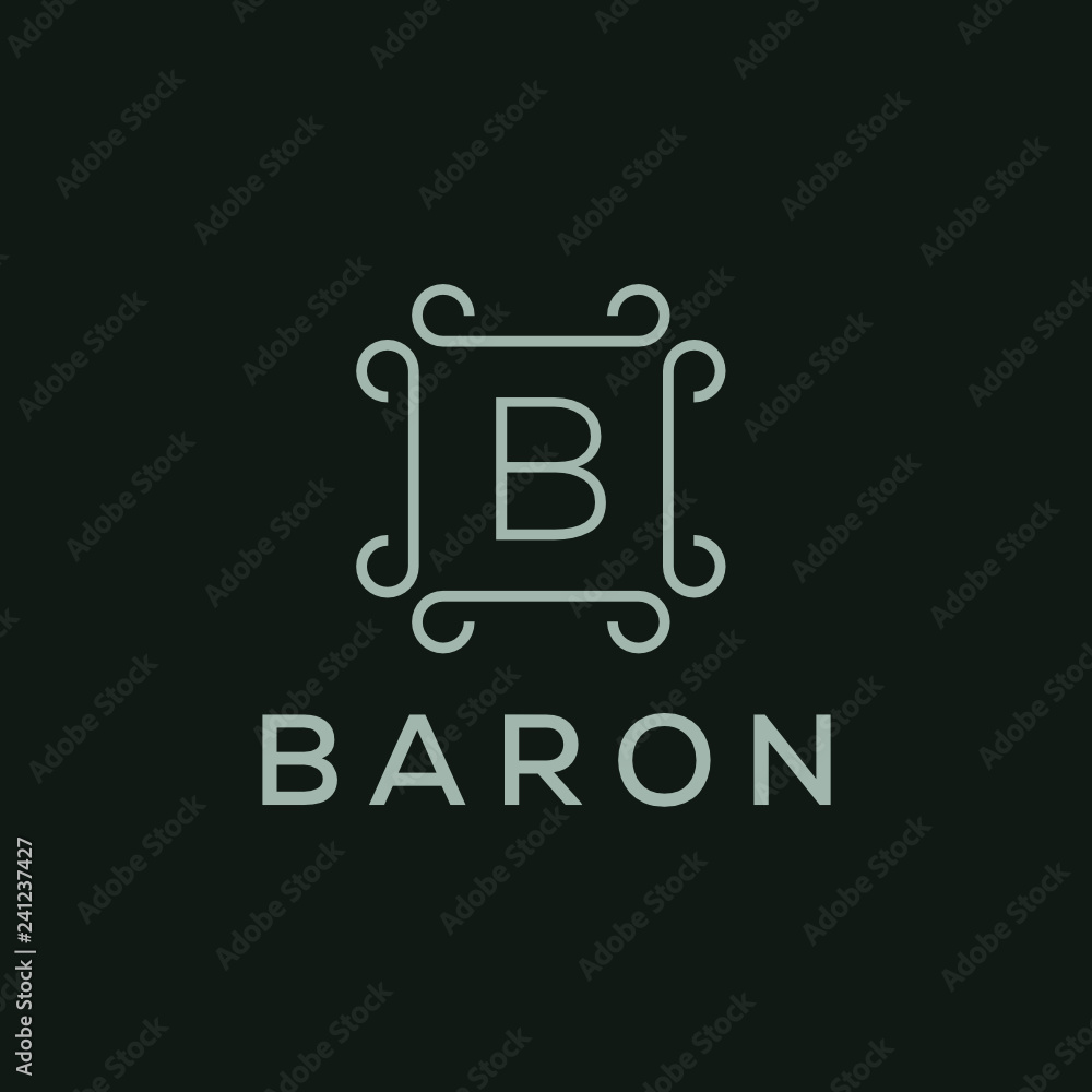 Poster Premium linear shield monogram letter B logotype. Elegant crest leaf stamp icon vector logo. Luxury alphabet frame symbol. - Vector