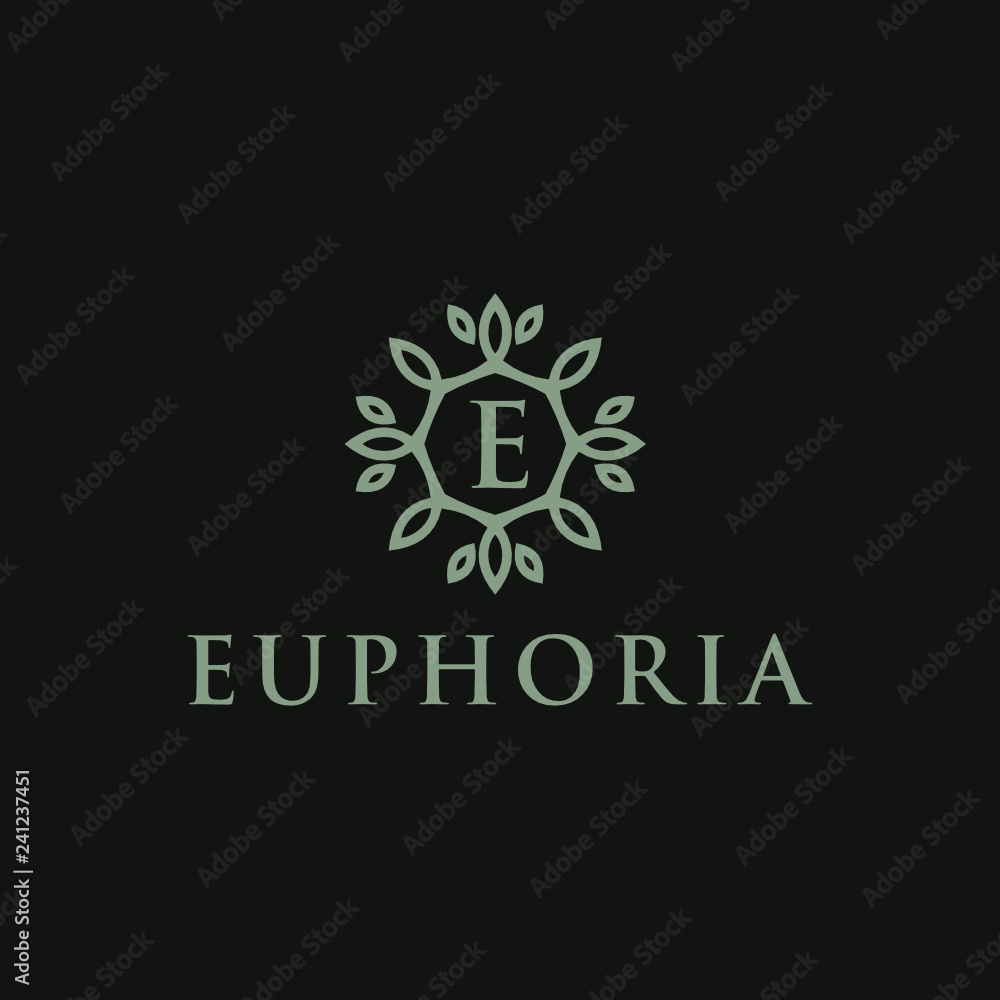 Poster premium linear shield monogram letter e logotype. elegant crest leaf stamp icon vector logo. luxury 