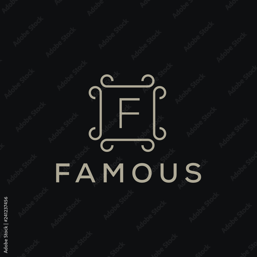Poster premium linear shield monogram letter f logotype. elegant crest leaf stamp icon vector logo. luxury 