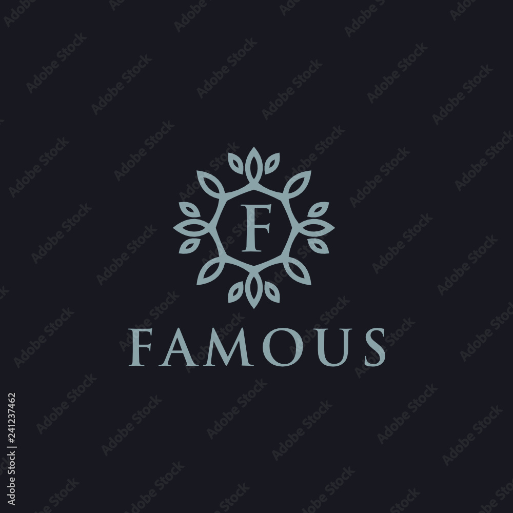 Poster premium linear shield monogram letter f logotype. elegant crest leaf stamp icon vector logo. luxury 