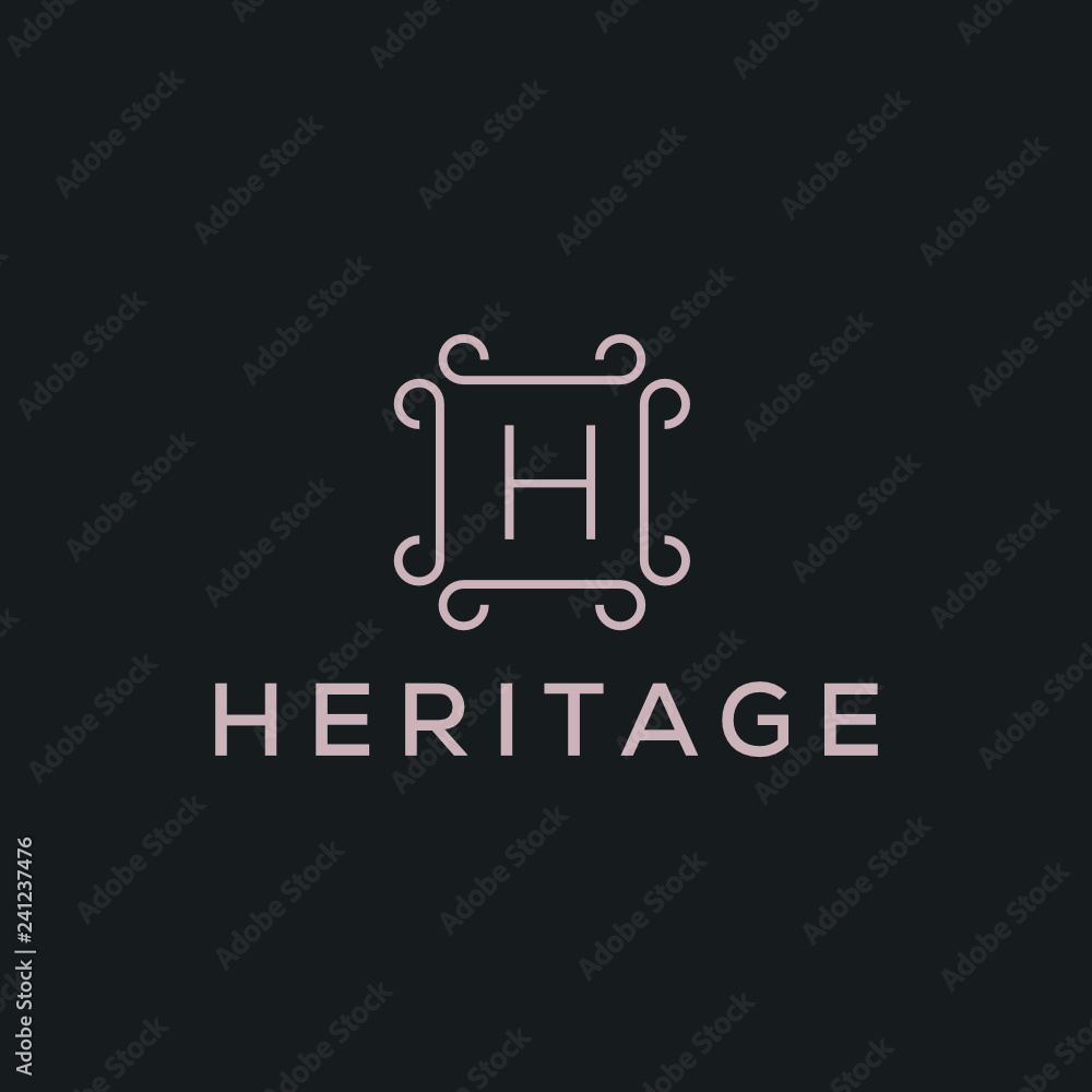 Poster premium linear shield monogram letter h logotype. elegant crest leaf stamp icon vector logo. luxury 