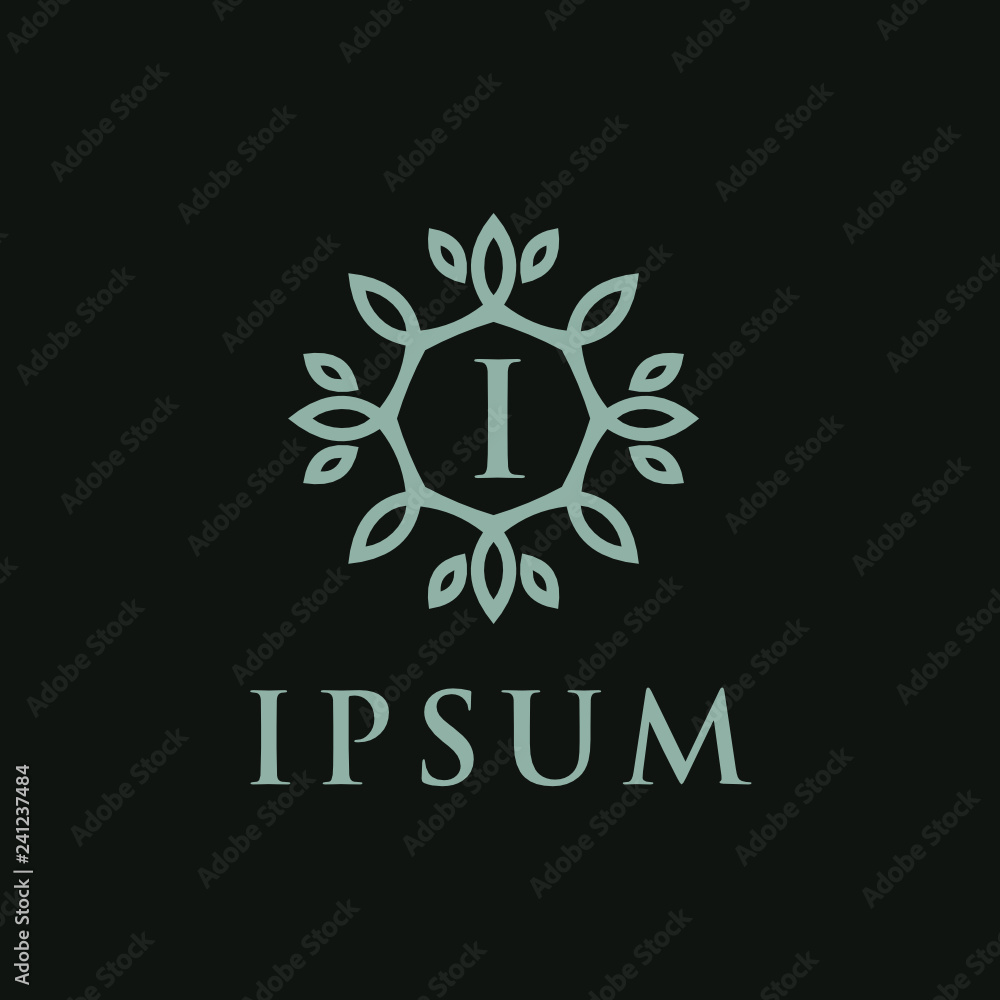 Poster premium linear shield monogram letter i logotype. elegant crest leaf stamp icon vector logo. luxury 