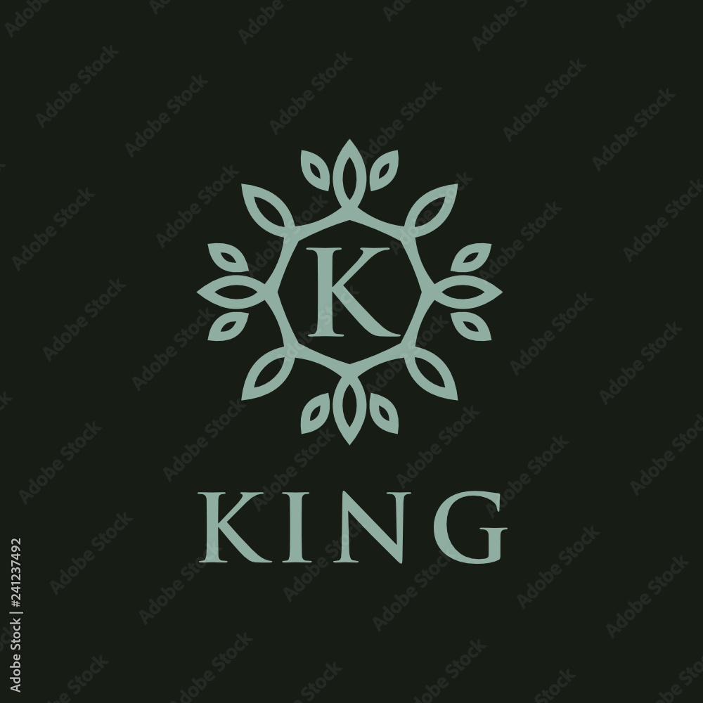 Poster premium linear shield monogram letter k logotype. elegant crest leaf stamp icon vector logo. luxury 