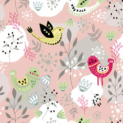 Fototapeta na wymiar Scandinavian folk art bird pattern design. Perfect for fabric, wallpaper, stationery and scrapbooking projects and other crafts and digital work.
