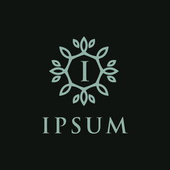 Premium linear shield monogram letter I logotype. Elegant crest leaf stamp icon vector logo. Luxury alphabet frame symbol. - Vector