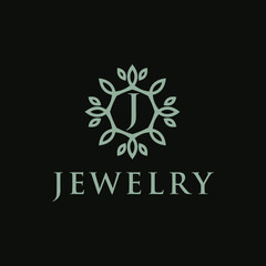 Premium linear shield monogram letter J logotype. Elegant crest leaf stamp icon vector logo. Luxury alphabet frame symbol. - Vector