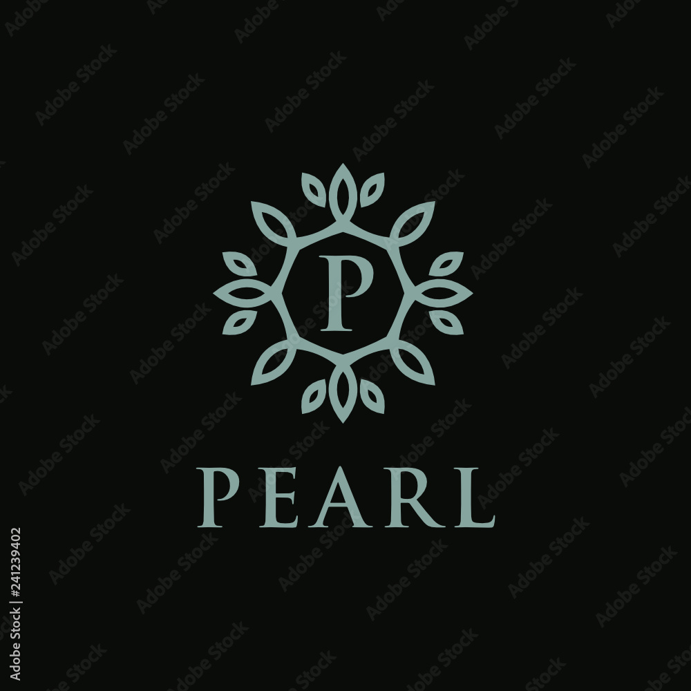Poster premium linear shield monogram letter p logotype. elegant crest leaf stamp icon vector logo. luxury 