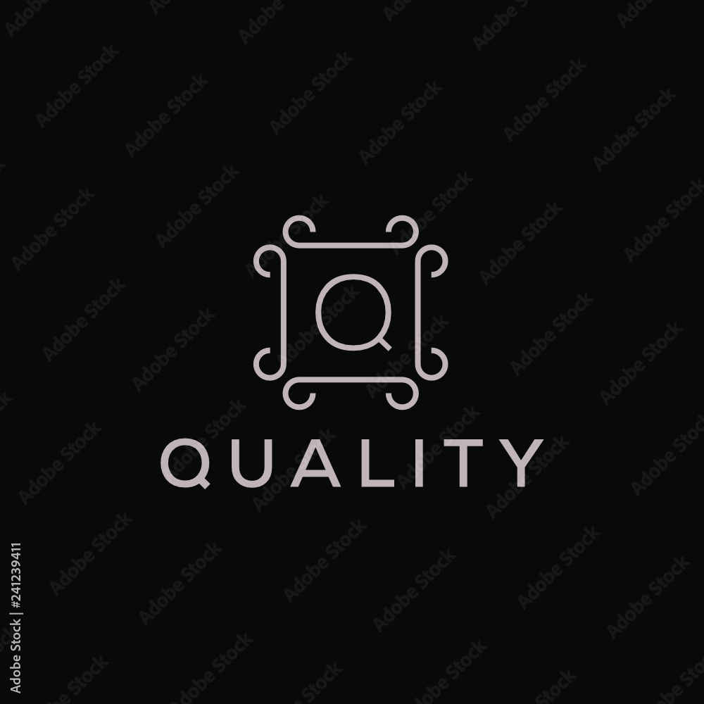 Poster premium linear shield monogram letter q logotype. elegant crest leaf stamp icon vector logo. luxury 