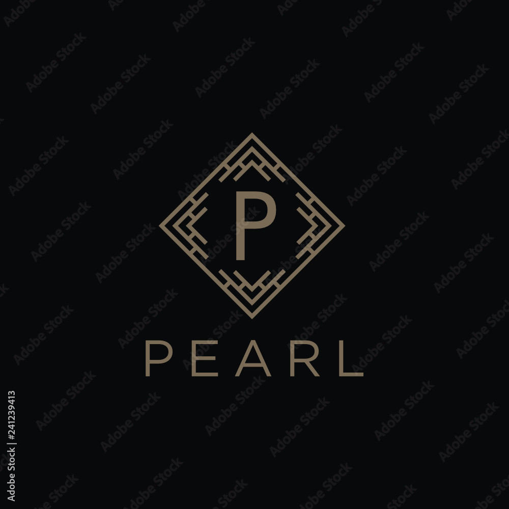 Poster Premium linear shield monogram letter P logotype. Elegant crest leaf stamp icon vector logo. Luxury alphabet frame symbol. - Vector