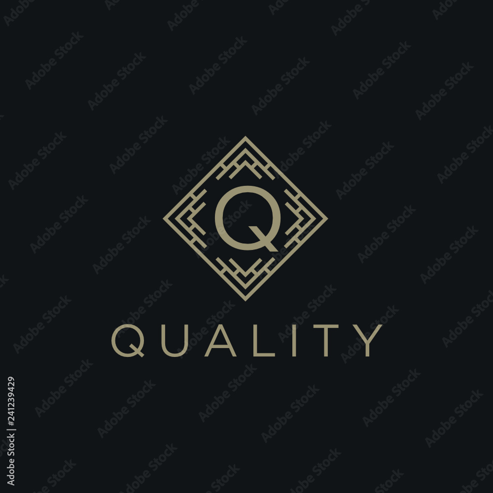 Poster premium linear shield monogram letter q logotype. elegant crest leaf stamp icon vector logo. luxury 