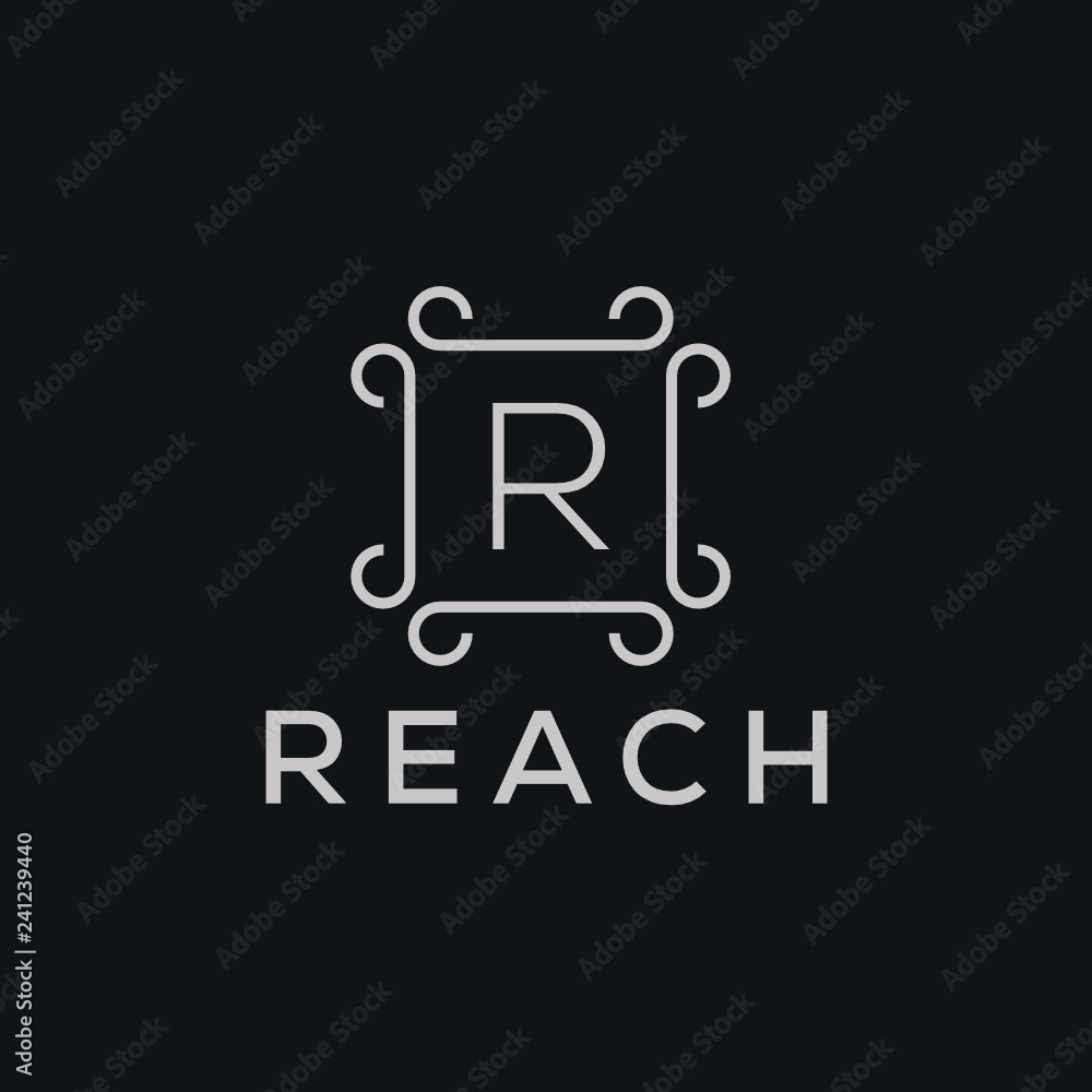 Poster premium linear shield monogram letter r logotype. elegant crest leaf stamp icon vector logo. luxury 