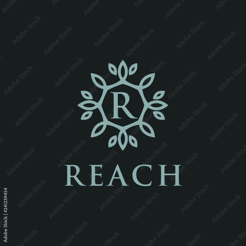 Aufkleber premium linear shield monogram letter r logotype. elegant crest leaf stamp icon vector logo. luxury 