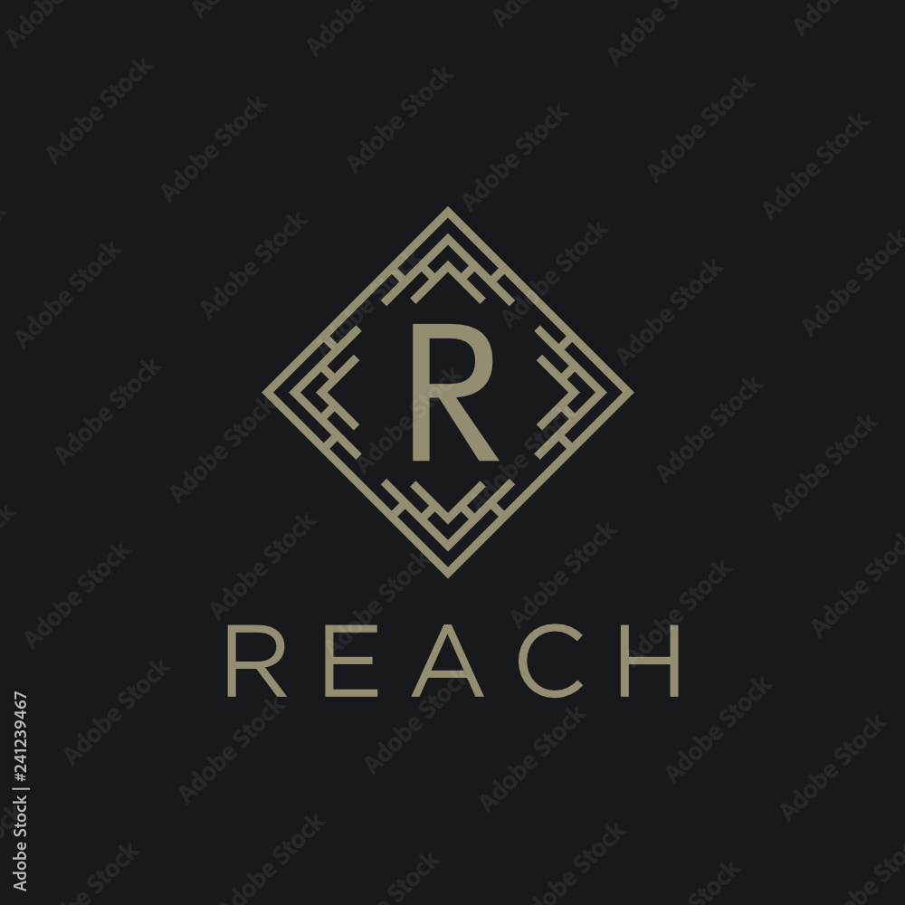 Poster premium linear shield monogram letter r logotype. elegant crest leaf stamp icon vector logo. luxury 