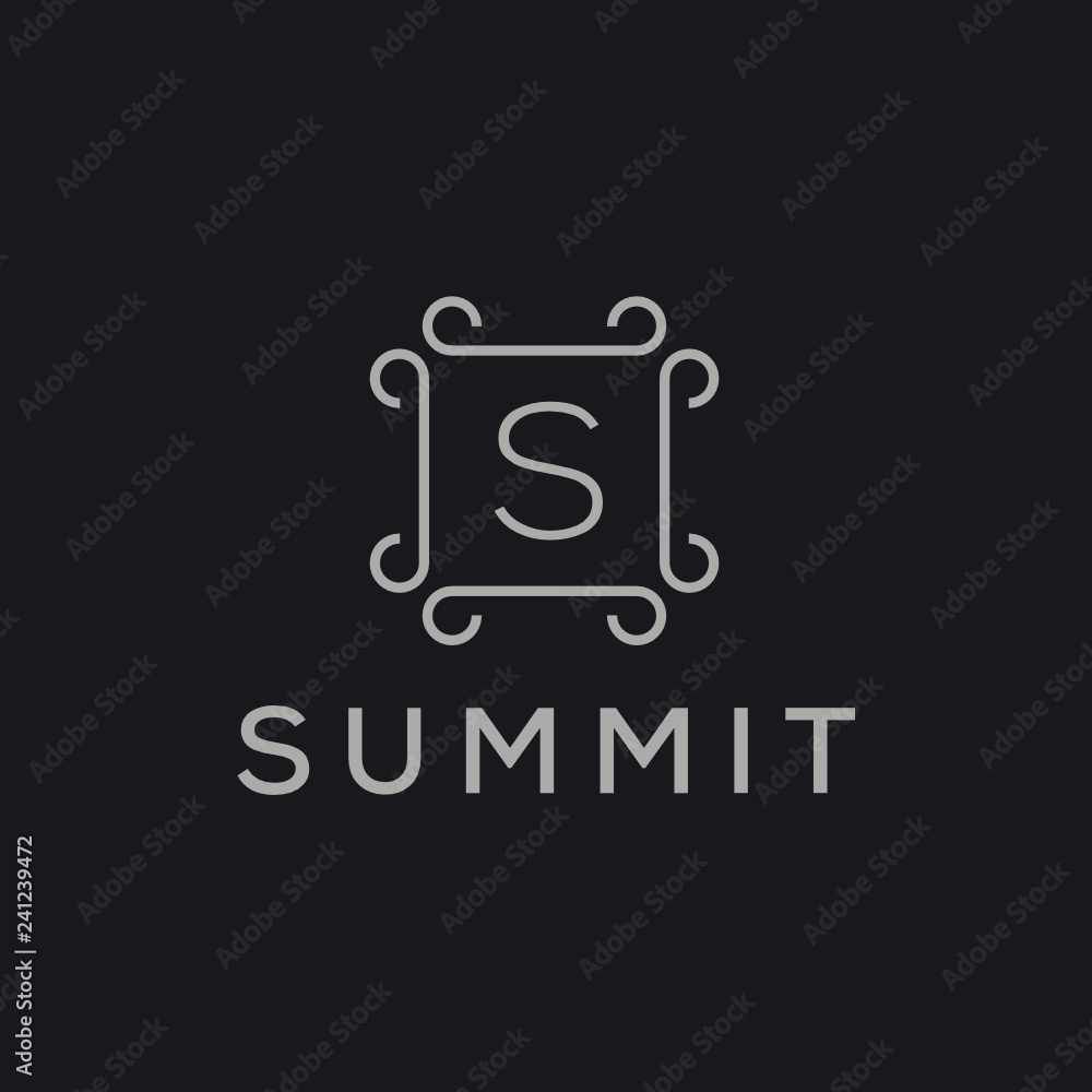 Poster Premium linear shield monogram letter S logotype. Elegant crest leaf stamp icon vector logo. Luxury alphabet frame symbol. - Vector