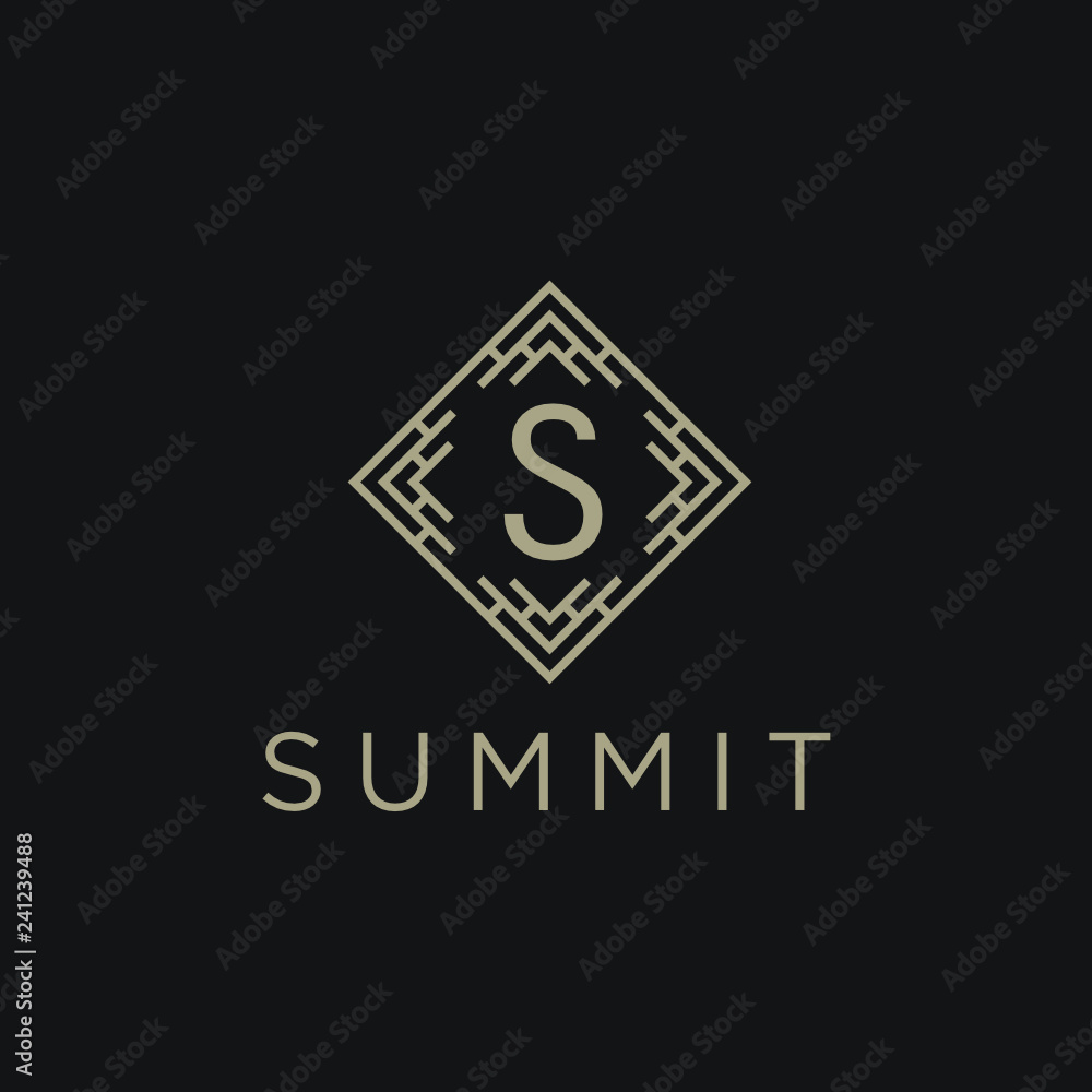 Poster premium linear shield monogram letter s logotype. elegant crest leaf stamp icon vector logo. luxury 