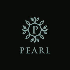 Premium linear shield monogram letter P logotype. Elegant crest leaf stamp icon vector logo. Luxury alphabet frame symbol. - Vector