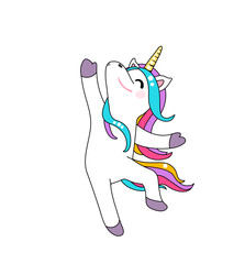 Cute dancing unicorn vector background isolated on white. Cool patch illustration © zaie